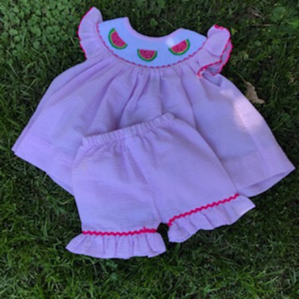 Watermelon smocked short set